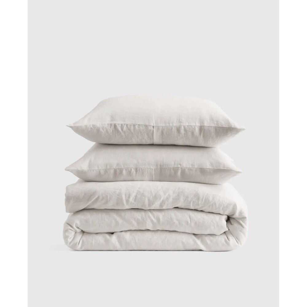 Quince European Linen Duvet Cover Set Queen Sand 3pc NEW